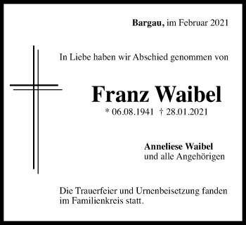Traueranzeige von Franz Waibel von Gmünder Tagespost