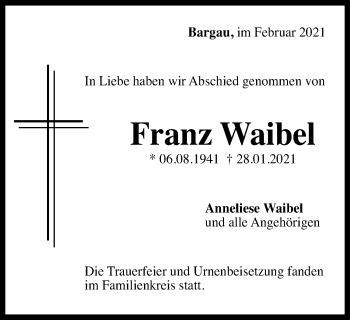 Traueranzeige von Franz Waibel