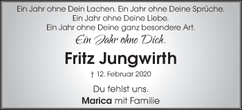 Traueranzeige von Fritz Jungwirth von Schwäbische Post