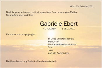 Traueranzeige von Gabriele Ebert von Schwäbische Post