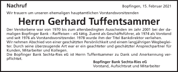 Traueranzeige von Gerhard Tuffentsammer von Schwäbische Post