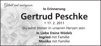 Traueranzeige von Gertrud Peschke von Schwäbische Post