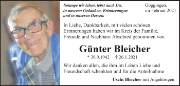 Traueranzeige von Günter Bleicher