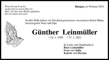 Traueranzeige von Günther Leinmüller