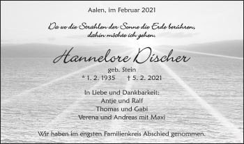 Traueranzeige von Hannelore Discher von Schwäbische Post