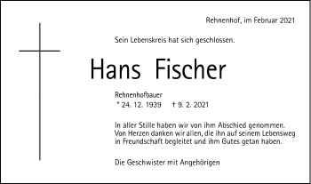 Traueranzeige von Hans Fischer von Gmünder Tagespost