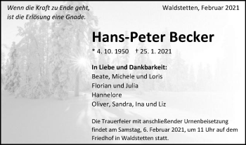 Traueranzeige von Hans-Peter Becker von Gmünder Tagespost