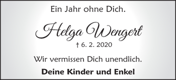 Traueranzeige von Helga Wengert von Schwäbische Post