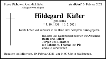 Traueranzeige von Hildegard Käßer von Gmünder Tagespost
