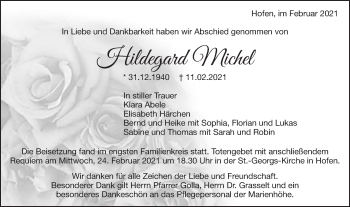 Traueranzeige von Hildegard Michel von Schwäbische Post