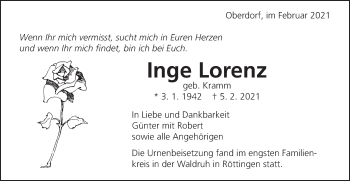 Traueranzeige von Inge Lorenz von Schwäbische Post