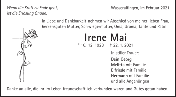 Traueranzeige von Irene Mai von Schwäbische Post
