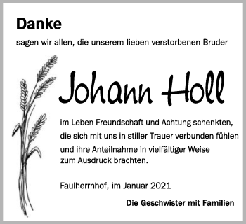 Traueranzeige von Johann Holl von Schwäbische Post