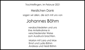 Traueranzeige von Johannes Böhm von Schwäbische Post