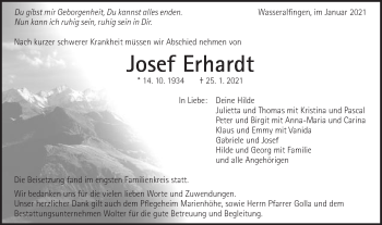 Traueranzeige von Josef Erhardt von Schwäbische Post