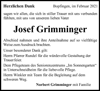 Traueranzeige von Josef Grimminger von Schwäbische Post