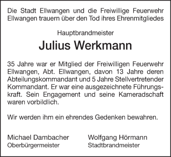 Traueranzeige von Julius Werkmann von Schwäbische Post