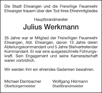 Traueranzeige von Julius Werkmann