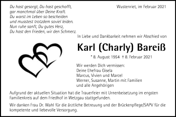 Traueranzeige von Karl Bareiß von Gmünder Tagespost
