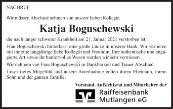 Traueranzeige von Katja Boguschewski