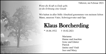 Traueranzeige von Klaus Borcherding von Gmünder Tagespost