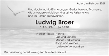 Traueranzeige von Ludwig Broer von Schwäbische Post