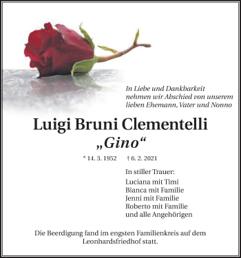 Traueranzeige von Luigi Bruni Clementelli von Gmünder Tagespost