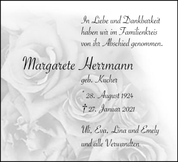 Traueranzeige von Margarete Herrmann von Gmünder Tagespost