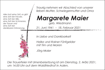 Traueranzeige von Margarete Maier von Schwäbische Post