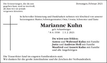 Traueranzeige von Marianne Kuhn von Schwäbische Post