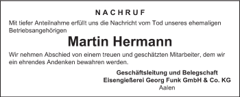 Traueranzeige von Martin Hermann von Schwäbische Post