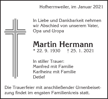 Traueranzeige von Martin Hermann von Schwäbische Post