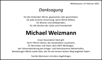 Traueranzeige von Michael Weizmann von Schwäbische Post