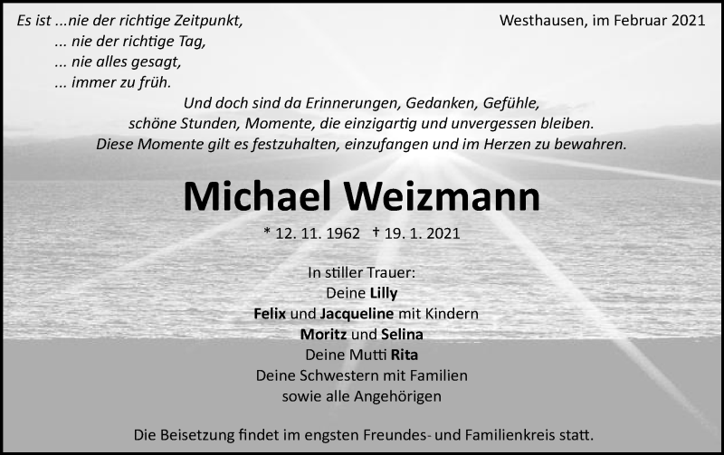  Traueranzeige für Michael Weizmann vom 06.02.2021 aus Schwäbische Post
