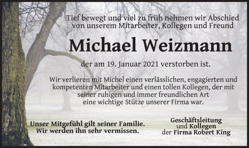  Traueranzeige für Michael Weizmann vom 09.02.2021 aus Schwäbische Post