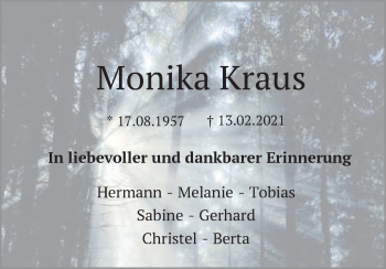 Traueranzeige von Monika Kraus von Schwäbische Post