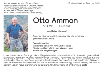 Traueranzeige von Otto Ammon von Schwäbische Post