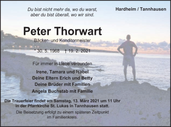 Traueranzeige von Peter Thorwart von Schwäbische Post