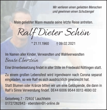 Traueranzeige von Ralf Dieter Schön von Schwäbische Post