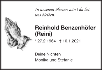 Traueranzeige von Reinhold Benzenhöfer von Schwäbische Post