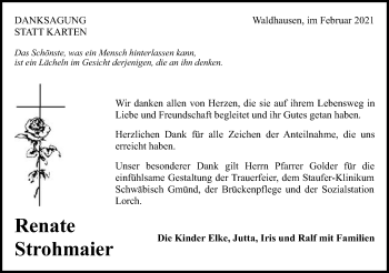 Traueranzeige von Renate Strohmaier von Gmünder Tagespost
