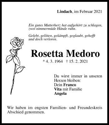 Traueranzeige von Rosetta Medoro