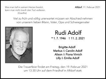 Traueranzeige von Rudi Adolf von Gmünder Tagespost