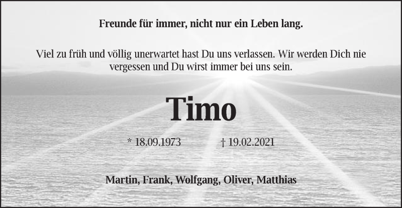  Traueranzeige für Timo Peter Kinzler vom 27.02.2021 aus Schwäbische Post