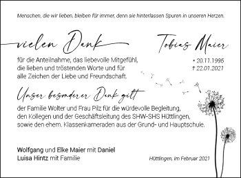Traueranzeige von Tobias Maier von Schwäbische Post