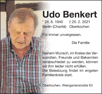 Traueranzeige von Udo Benkert von Amtsblatt_Oko