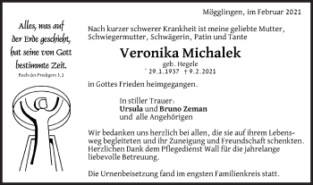 Traueranzeige von Veronika Michalek von Gmünder Tagespost