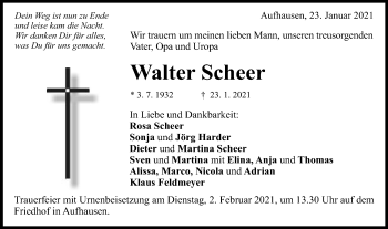 Traueranzeige von Walter Scheer von Schwäbische Post