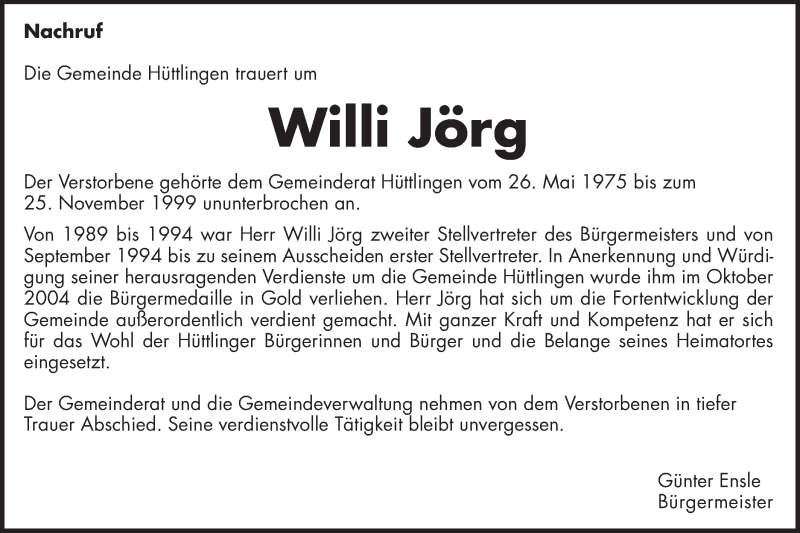  Traueranzeige für Willi Jörg vom 25.02.2021 aus Schwäbische Post