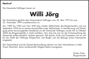 Traueranzeige von Willi Jörg von Schwäbische Post